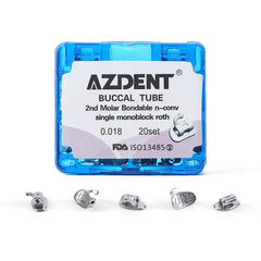 Tubo bucal AZDENT para 2.º molar, monobloque cementable, no convertible, Roth 0.018, 20 juegos/caja