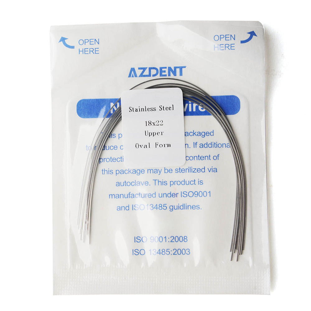 Arco de alambre AZDENT de acero inoxidable, forma ovalada, rectangular, 0,018 x 0,022 mm, superior, 10 unidades/paquete