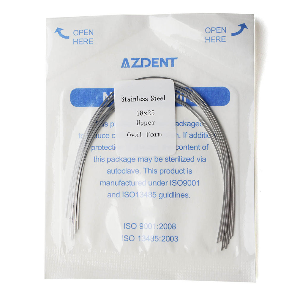 Arco de alambre AZDENT de acero inoxidable, forma ovalada, rectangular, 0,018 x 0,025, superior, 10 unidades/paquete