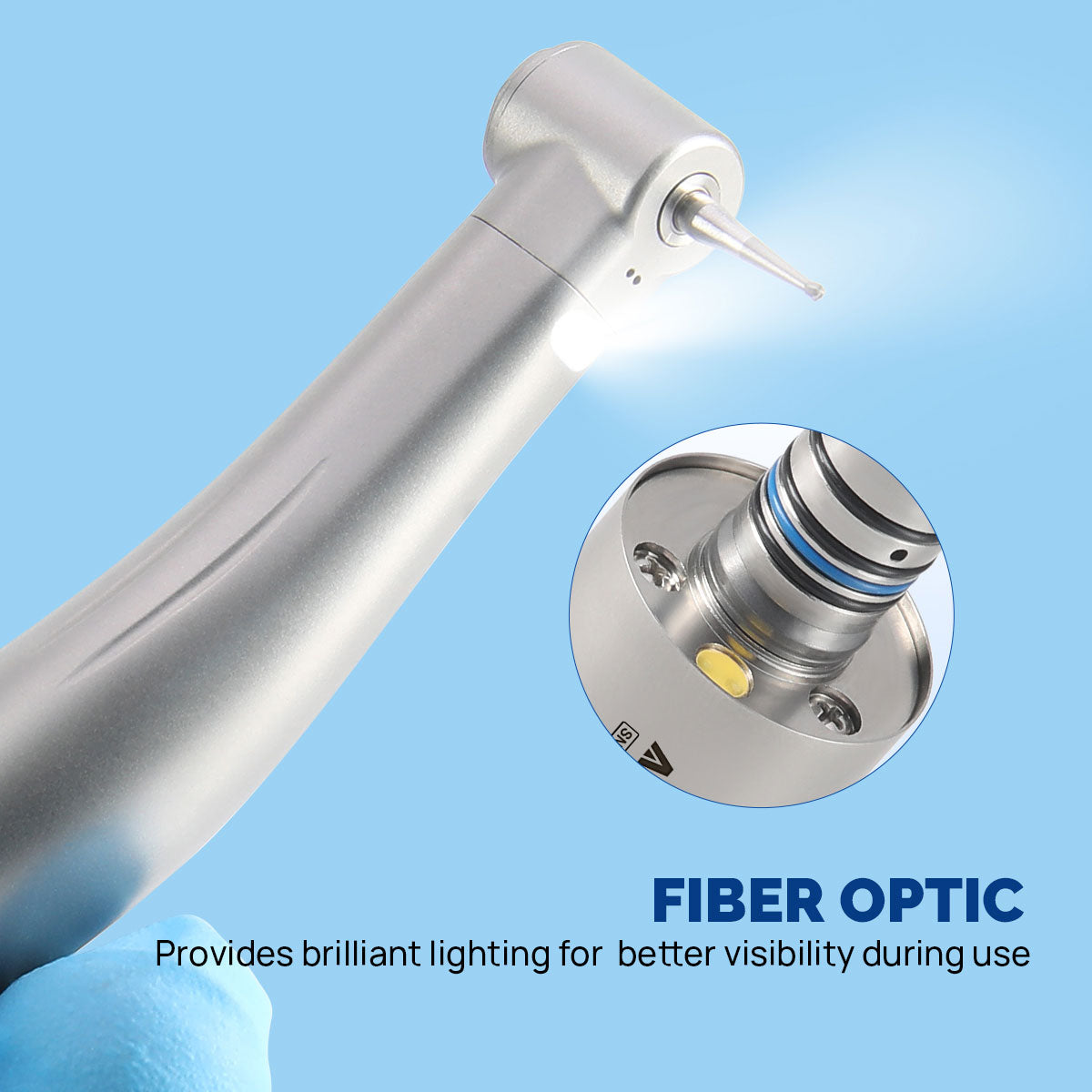 AZDENT Dental Mini 8:1 Contra Angle Fiber Optic Low Speed ​​Handpiece / Mini Fiber Optic Air Motor 6 Hollow