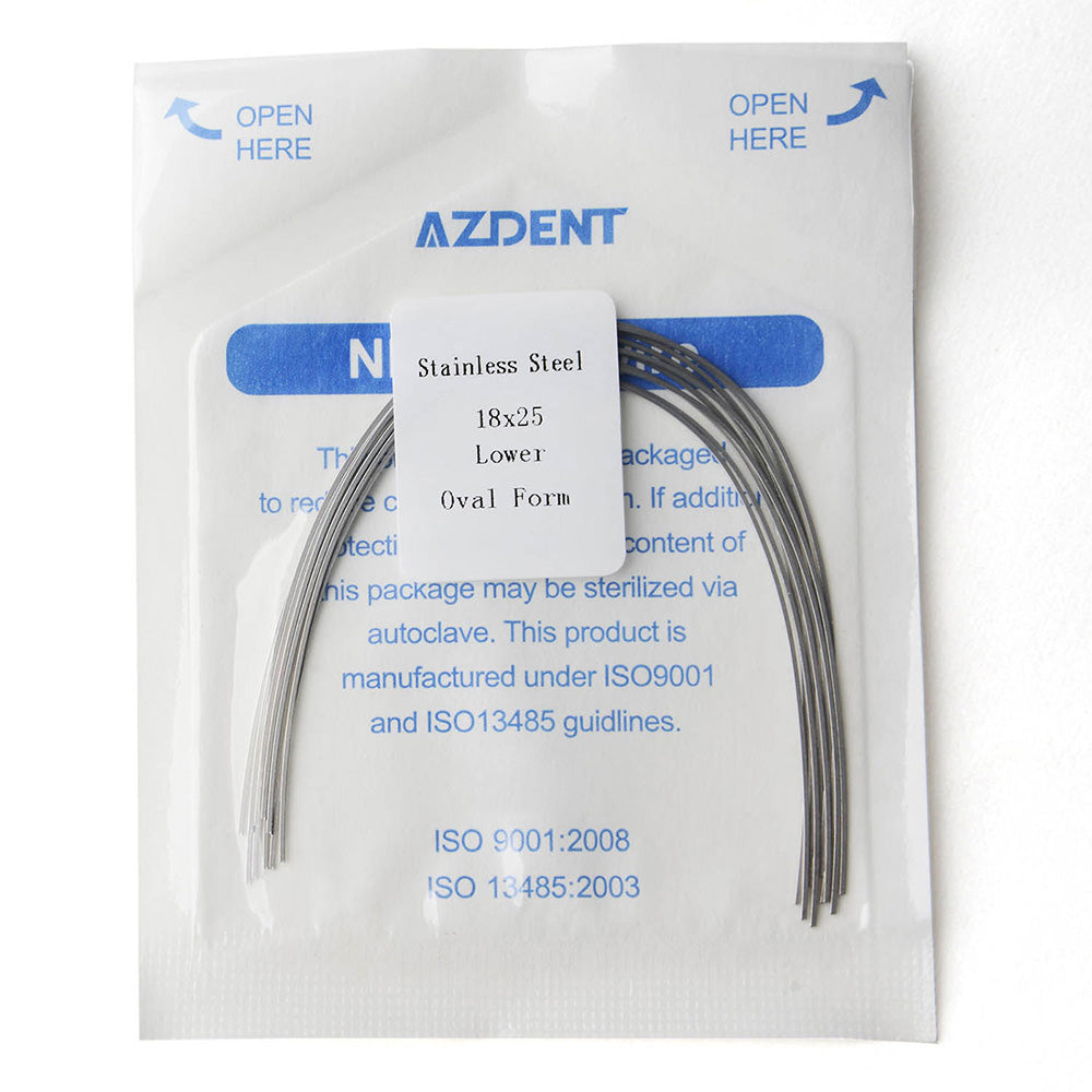 Arco de alambre AZDENT de acero inoxidable, forma ovalada, rectangular, 0,018 x 0,025, inferior, 10 unidades/paquete