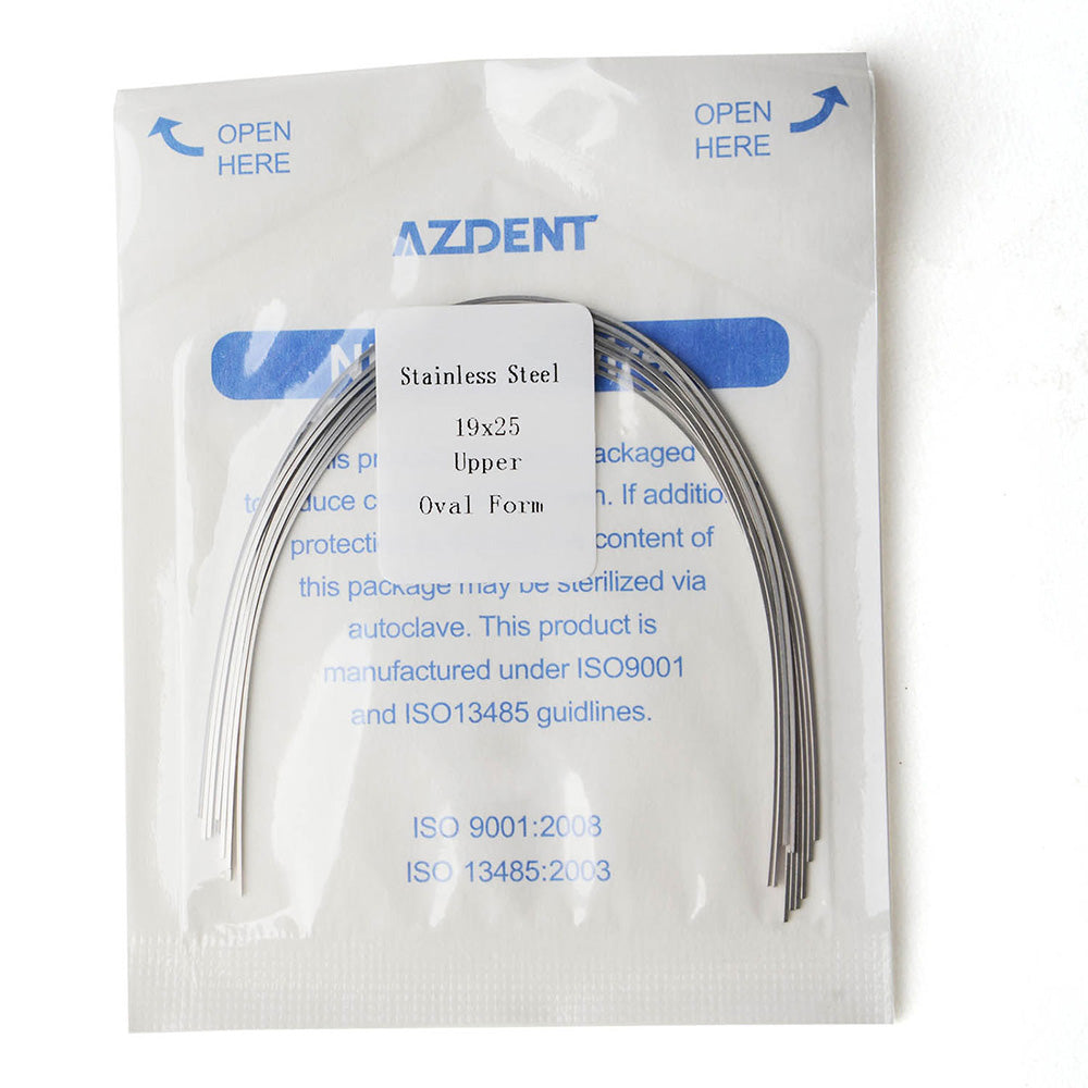 Arco de alambre AZDENT de acero inoxidable, forma ovalada, rectangular, 0,019 x 0,025, superior, 10 unidades/paquete