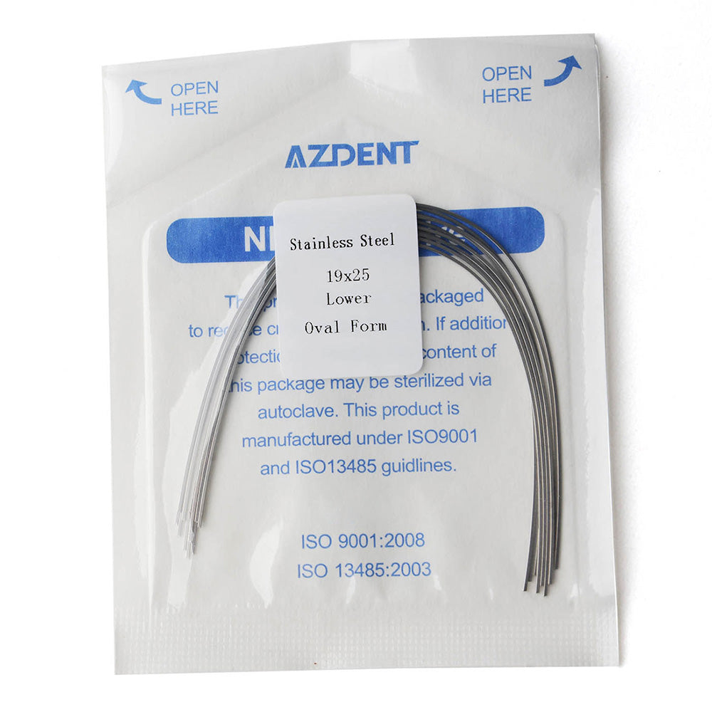 Arco de alambre AZDENT de acero inoxidable, forma ovalada, rectangular, 0,019 x 0,025, inferior, 10 unidades/paquete