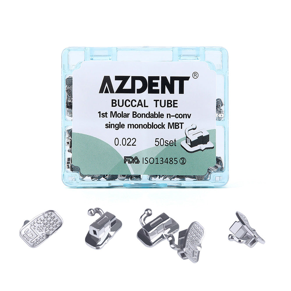 Tubo bucal AZDENT para primer molar, monobloque no convertible, MBT 0.022, 50 juegos/caja