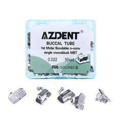 Tubo bucal AZDENT para primer molar, monobloque no convertible, MBT 0.022, 50 juegos/caja