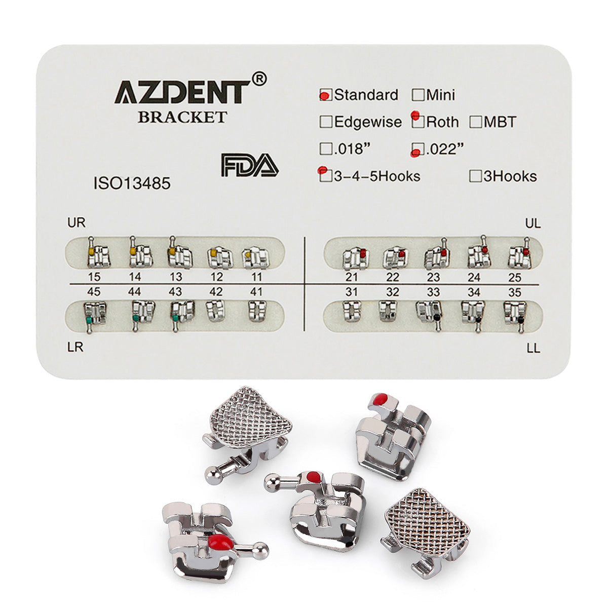 Металлические брекеты AZDENT Dental Standard Roth Slot .022 Hooks on 345 20 шт./уп.