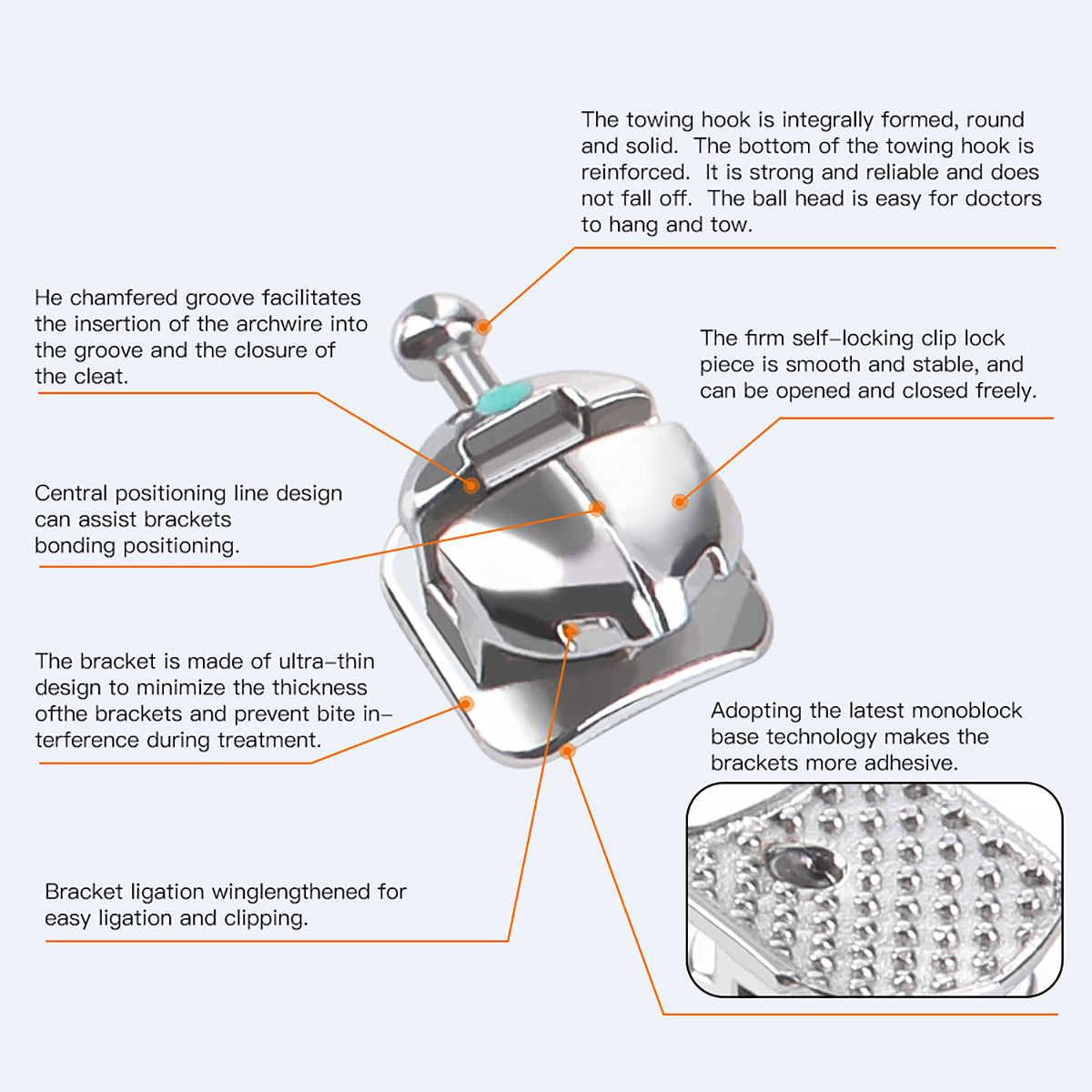 AZDENT Dental Orthodontic Self-Ligating Brackets Spherical Monoblock Roth/MBT .022 Hooks On 345 With Buccal Tube 24pcs/Box