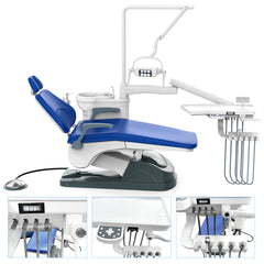 Dental Unit Chair J2688-A1 DC Motor Computer Controlled Hard Leather with Stool Sapphire Blue