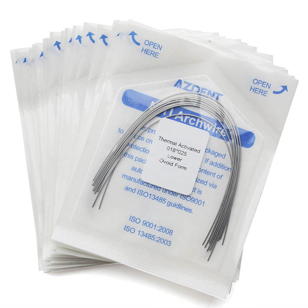 AZDENT Thermal Active NiTi Archwire Ovoid Form Rectangular 0.018 x 0.025 Lower 10pcs/Pack