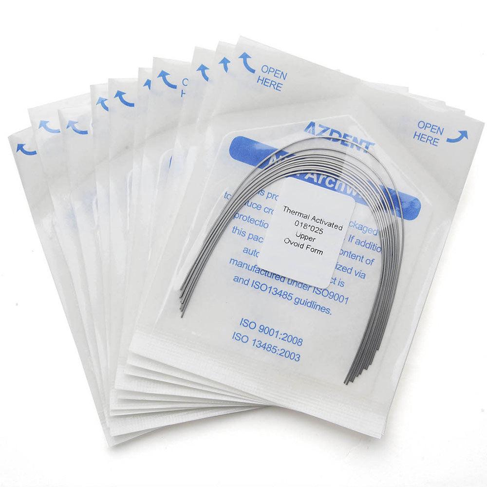 AZDENT Thermal Active NiTi Archwire Ovoid Form Rectangular 0.018 x 0.025 Upper 10pcs/Pack