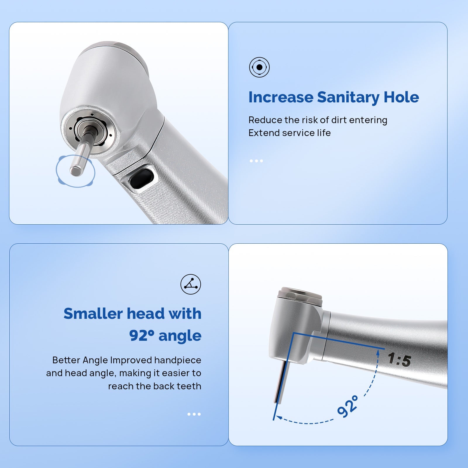 COXO Dental 1:5 Increasing Mini Head Electric Fiber Optic Inner Channel Contra Angle Handpiece CX235C7-4
