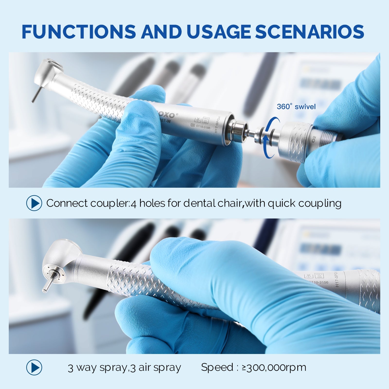 COXO Standard Head High Speed Air Turbine Handpiece with 4 Holes Coupler CX207-W H17-SPQ4