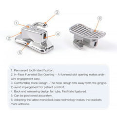 AZDENT Dental Orthodontic Self-Ligating Brackets Spherical Monoblock Roth/MBT .022 Hooks On 345 With Buccal Tube 24pcs/Box