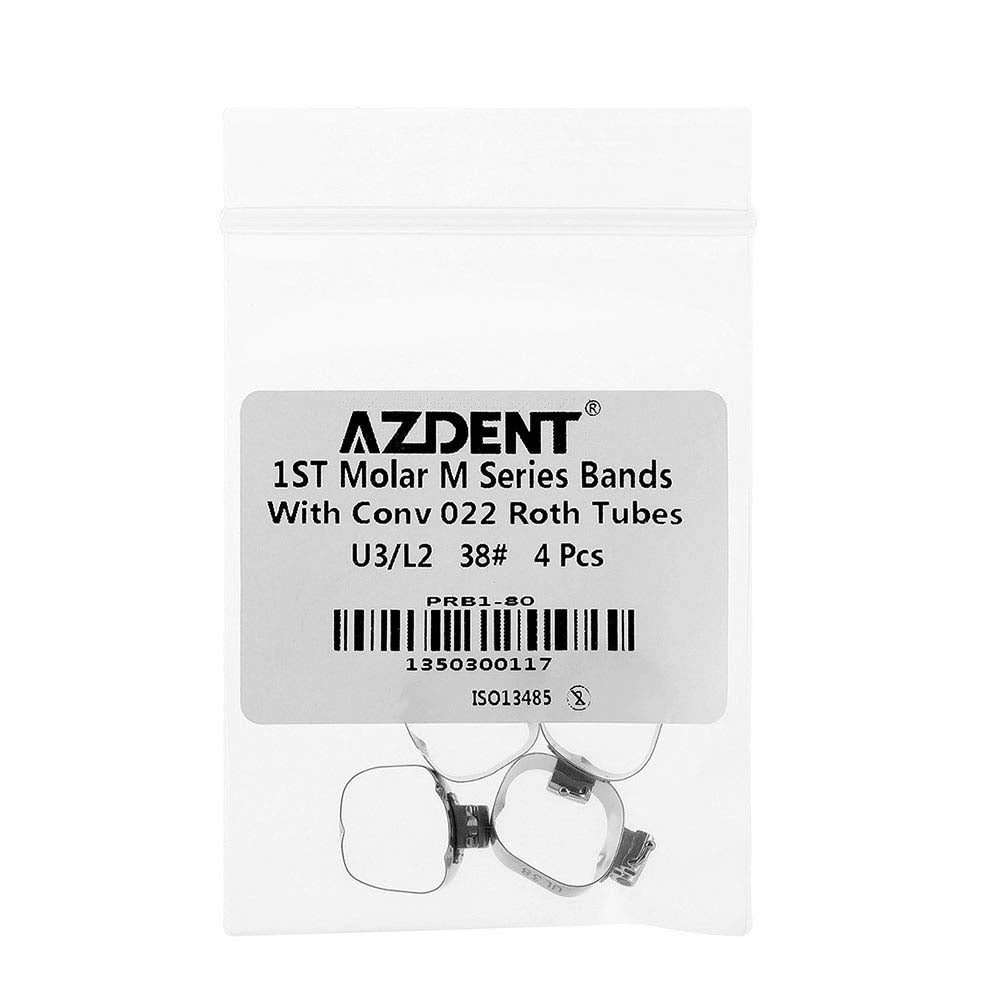 AZDENT Dental Orthodontic Buccal Tube Band 1st 35#-40+# Roth .022 U3/L2 4pcs/Kit