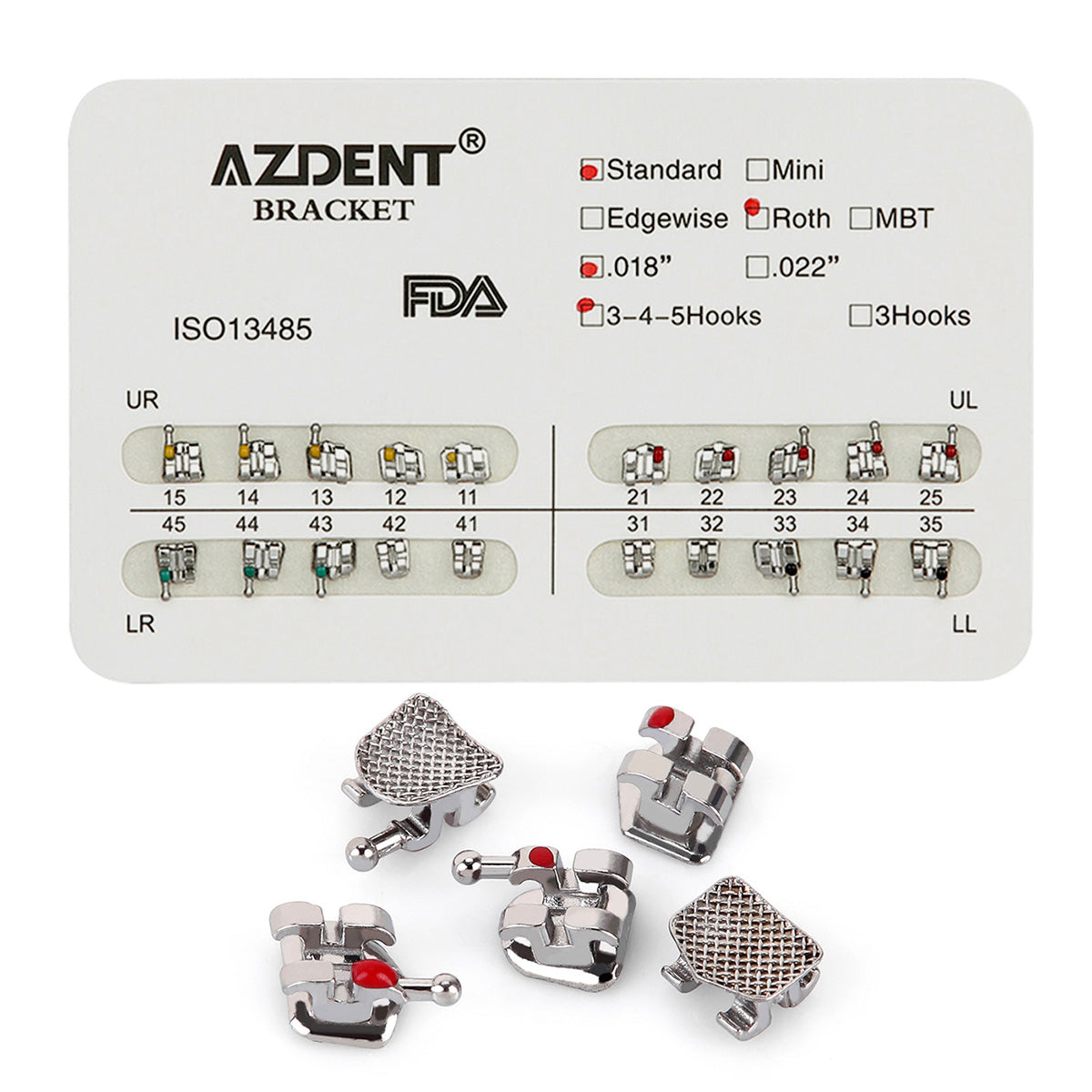Металлические брекеты AZDENT Dental Standard Roth Slot .018 Hooks on 345 20 шт./уп.