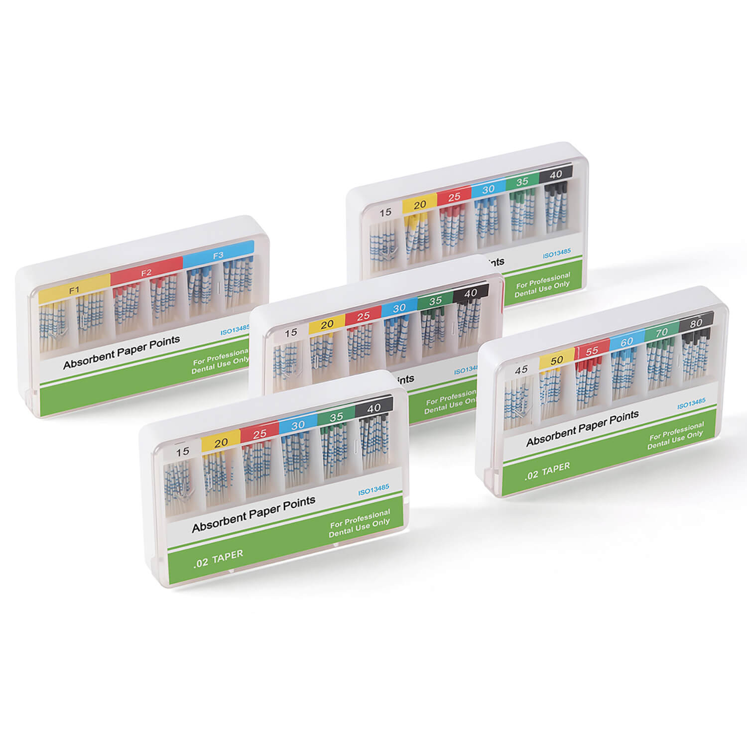 Puntas de papel absorbente con escala F, serie mixta F1 F2 F3, 100 unidades/caja