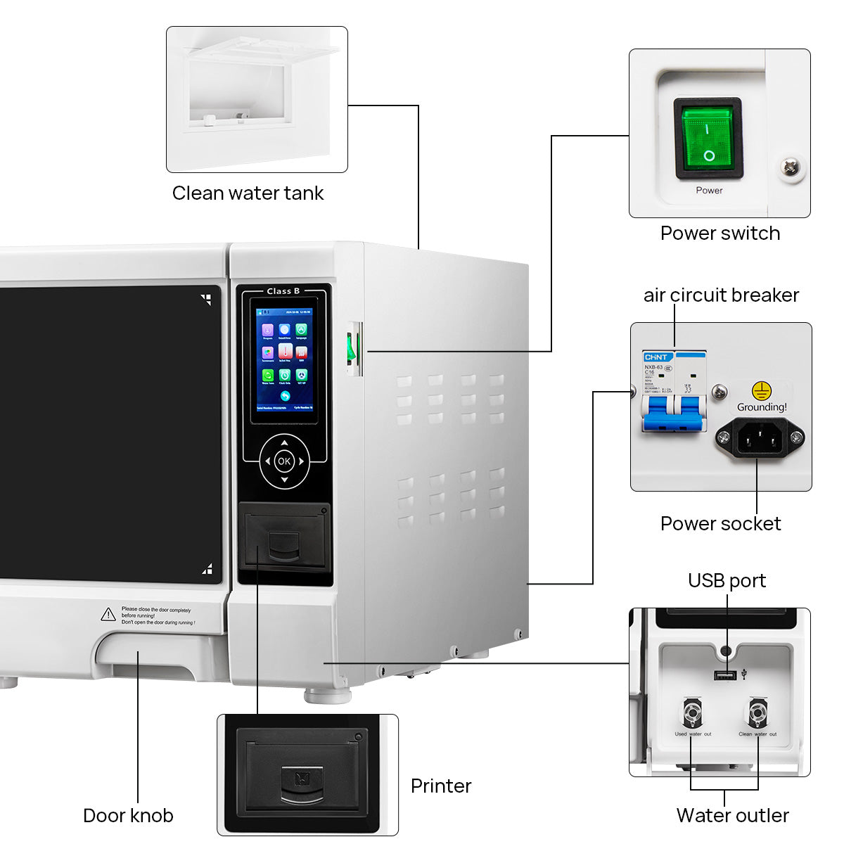 Dental Autoclave Steam Sterilizer Table Top LCD Built-in Printer Class B Dry Function 22L