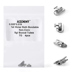 AZDENT Buccal Tubes 1st Molar Bondable Non-Convertible Roth Rectangle 0.025*0.019 4pcs/Bag