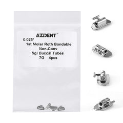 AZDENT Buccal Tubes Bondable 1st Molar Non-Convertible Roth Round 0.025 4pcs/Bag