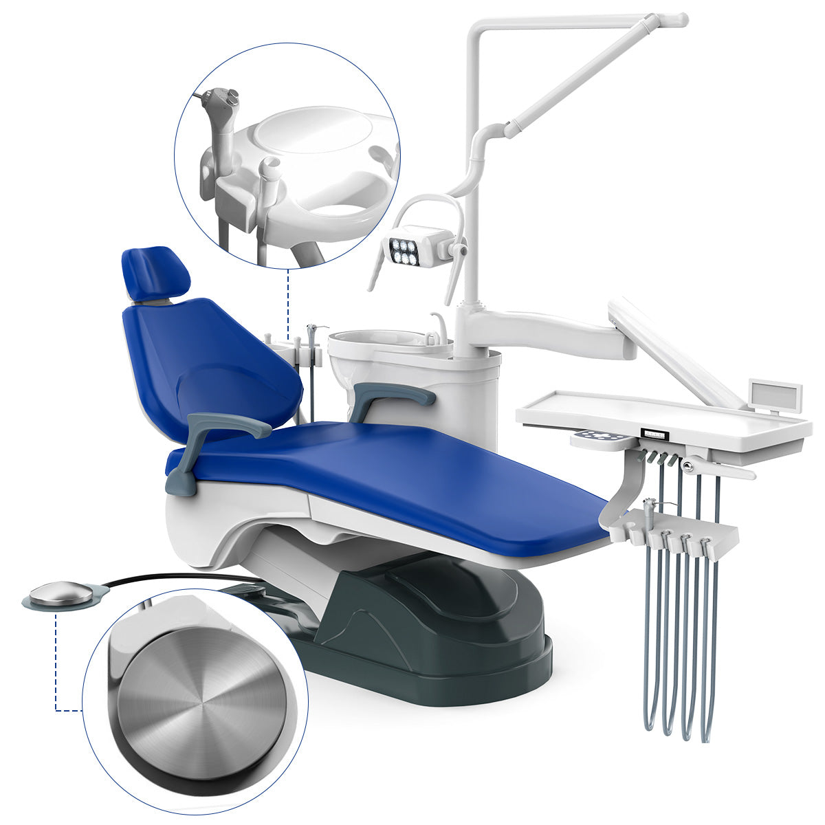 Dental Unit Chair J2688-A1 DC Motor Computer Controlled Hard Leather with Stool Sapphire Blue