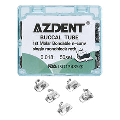Tubo bucal AZDENT para primer molar, monobloque cementable, no convertible, Roth 0.018, 50 juegos/caja