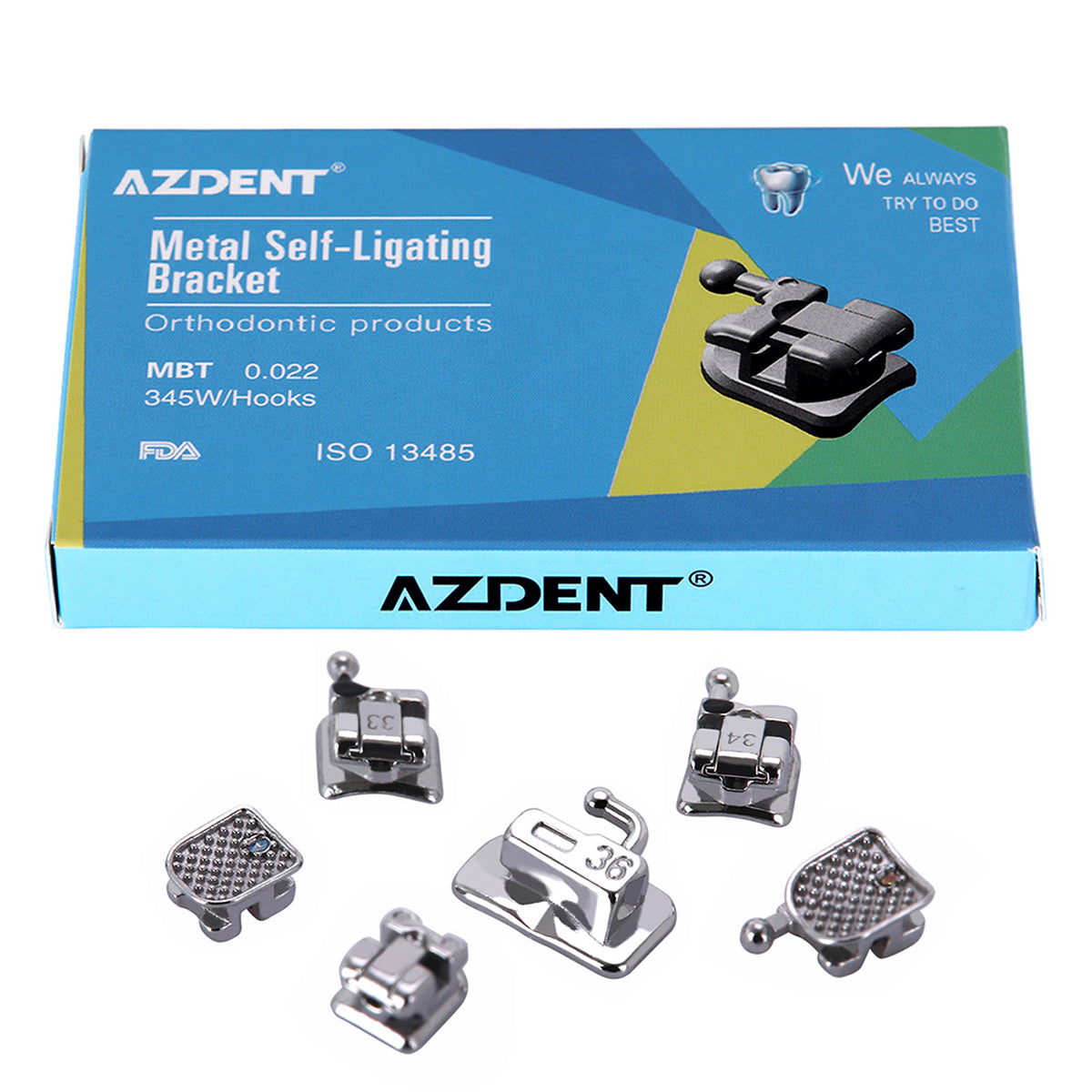 AZDENT Dental Self Ligating Mini Bracket MBT .022 Hooks on 345 With 4 Buccal Tube 24pcs/Box