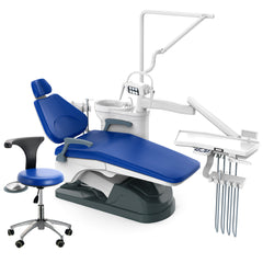 Dental Unit Chair J2688-A1 DC Motor Computer Controlled Hard Leather with Stool Sapphire Blue