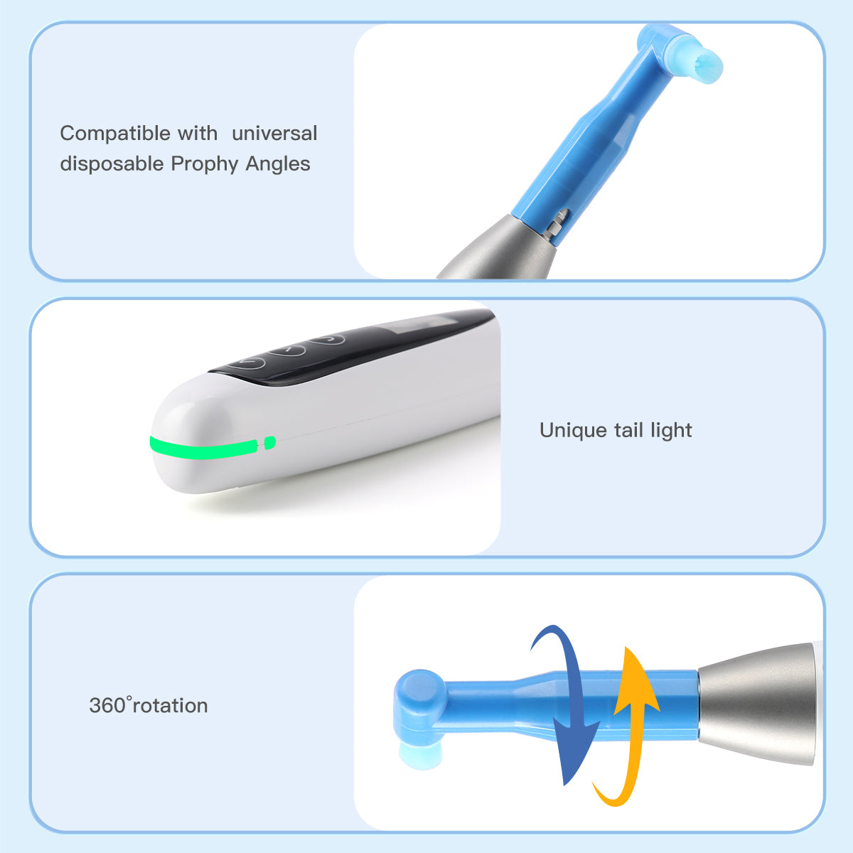 Dental Cordless Brushless Hygiene Prophy Handpiece 10 Speed Settings Prophy Angle 360° Rotating