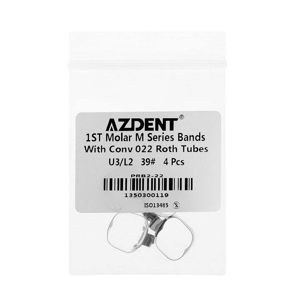 AZDENT Dental Orthodontic Buccal Tube Band 1st 35#-40+# Roth .022 U3/L2 4pcs/Kit