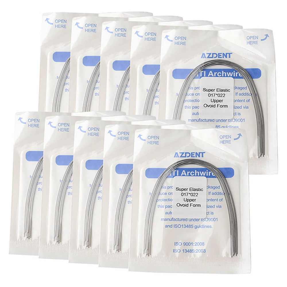 Arco de alambre AZDENT Niti Super Elastic, forma ovoide, rectangular, 0,017 x 0,022, superior, 10 unidades/paquete