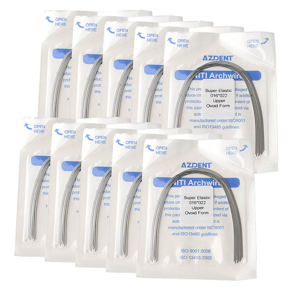 Arco de alambre AZDENT Niti Super Elastic, forma ovoide, rectangular, 0,016 x 0,022, superior, 10 unidades/paquete