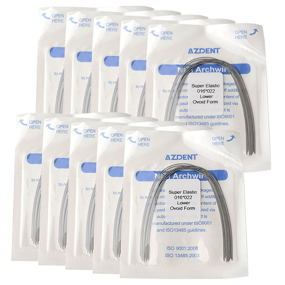 Arco de alambre AZDENT Niti Super Elastic, forma ovoide, rectangular, 0,016 x 0,022, inferior, 10 unidades/paquete
