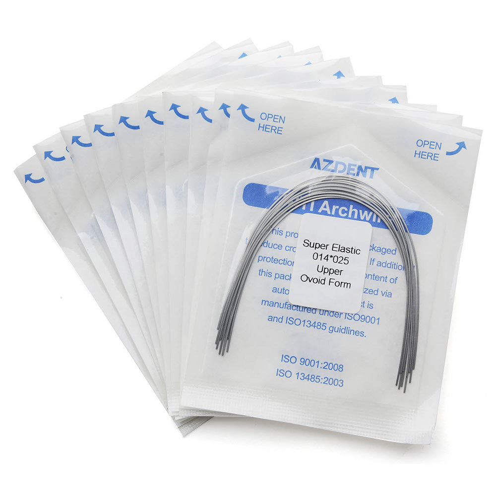 Arco de alambre AZDENT Niti Super Elastic, forma ovoide, rectangular, 0,014 x 0,025, superior, 10 unidades/paquete