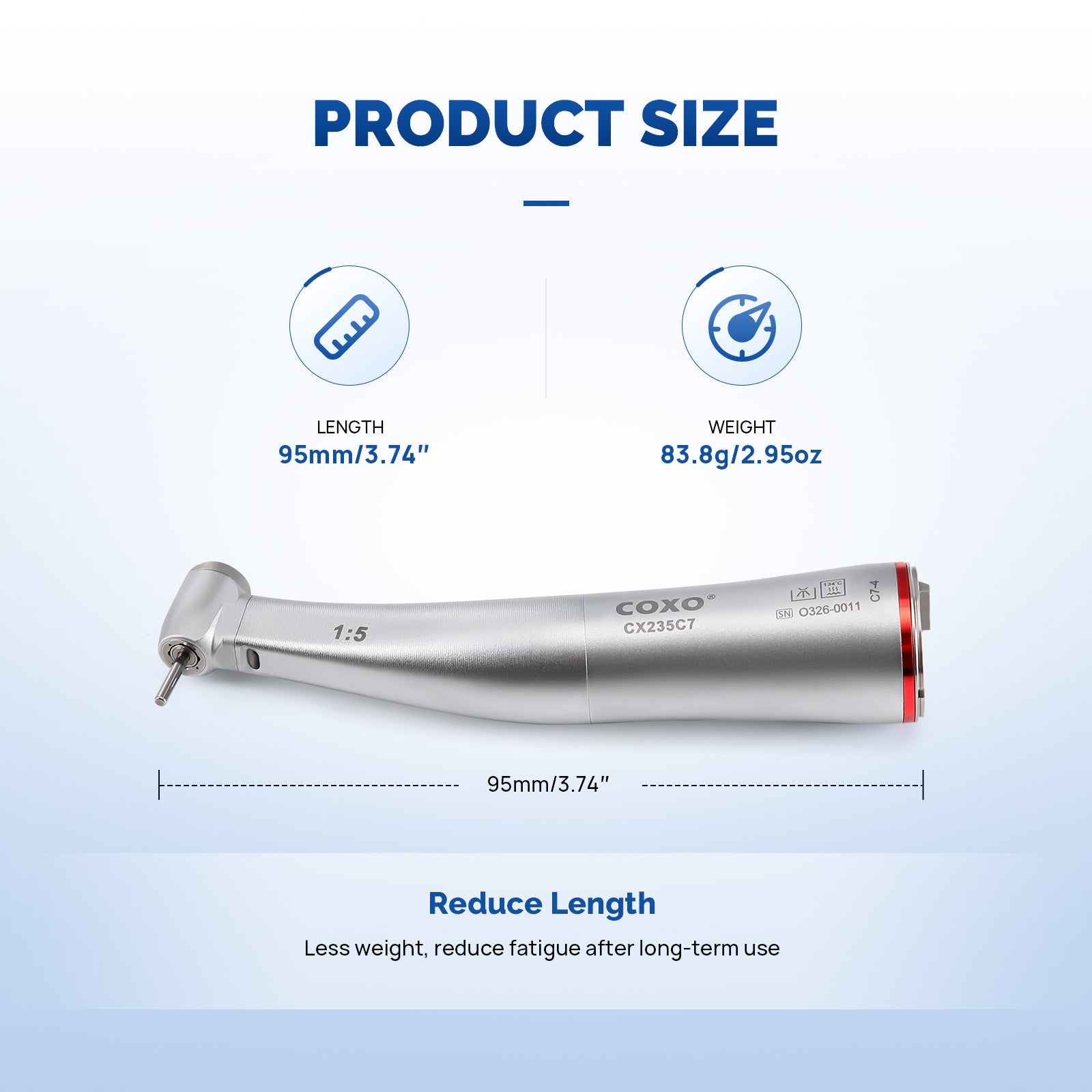 COXO Dental 1:5 Increasing Mini Head Electric Fiber Optic Inner Channel Contra Angle Handpiece CX235C7-4