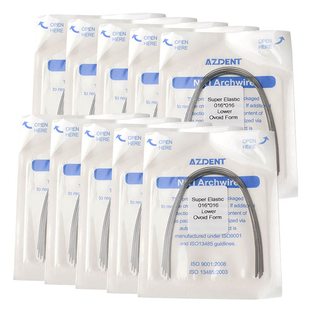 Arco de alambre AZDENT Niti Super Elastic, forma ovoide, rectangular, 0,016 x 0,016, inferior, 10 unidades/paquete