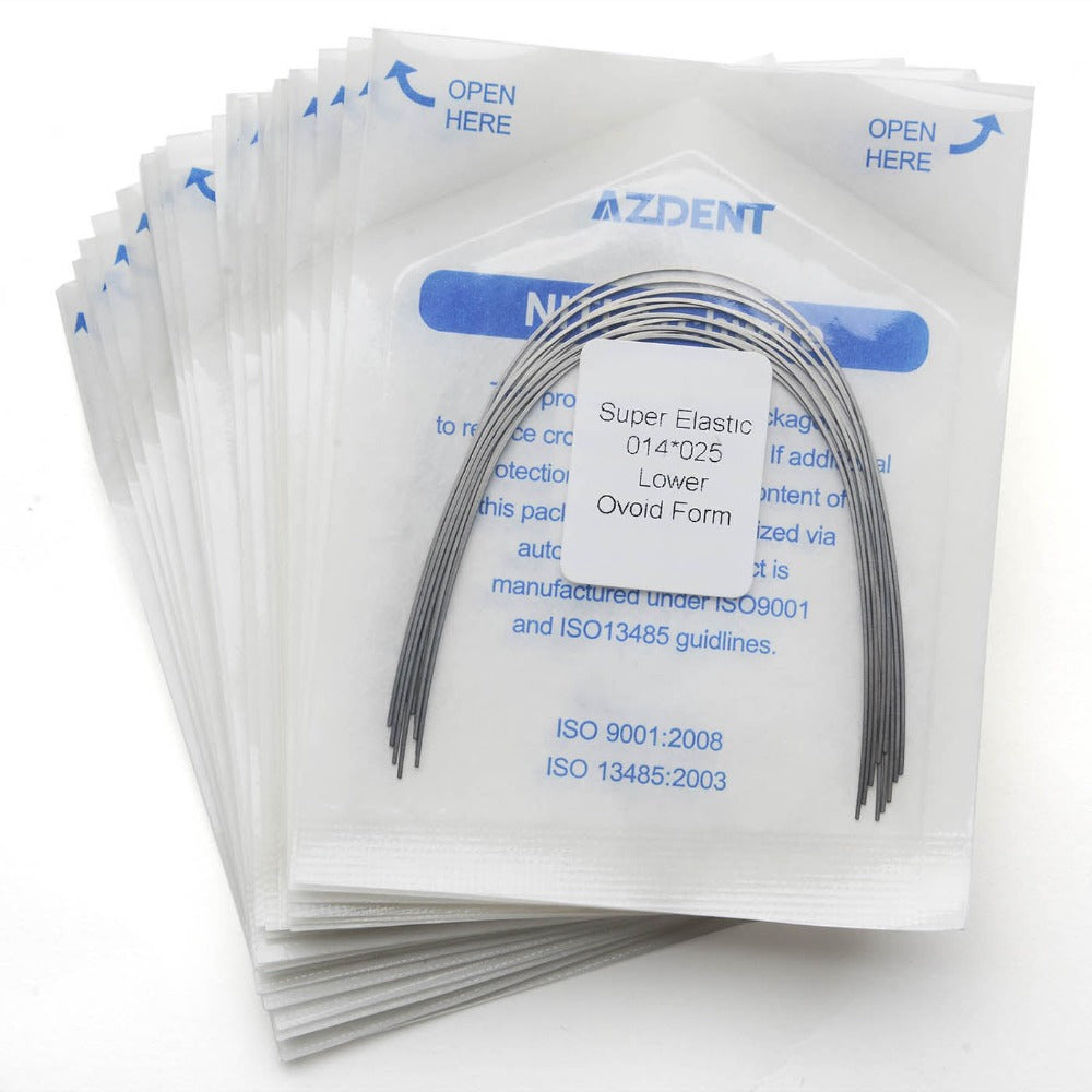 Arco de alambre AZDENT Niti Super Elastic, forma ovoide, rectangular, 0,014 x 0,025, inferior, 10 unidades/paquete