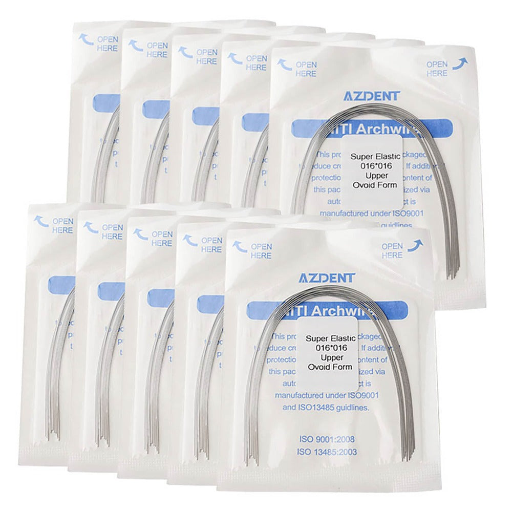 Arco de alambre AZDENT Niti Super Elastic, forma ovoide, rectangular, 0,016 x 0,016, superior, 10 unidades/paquete