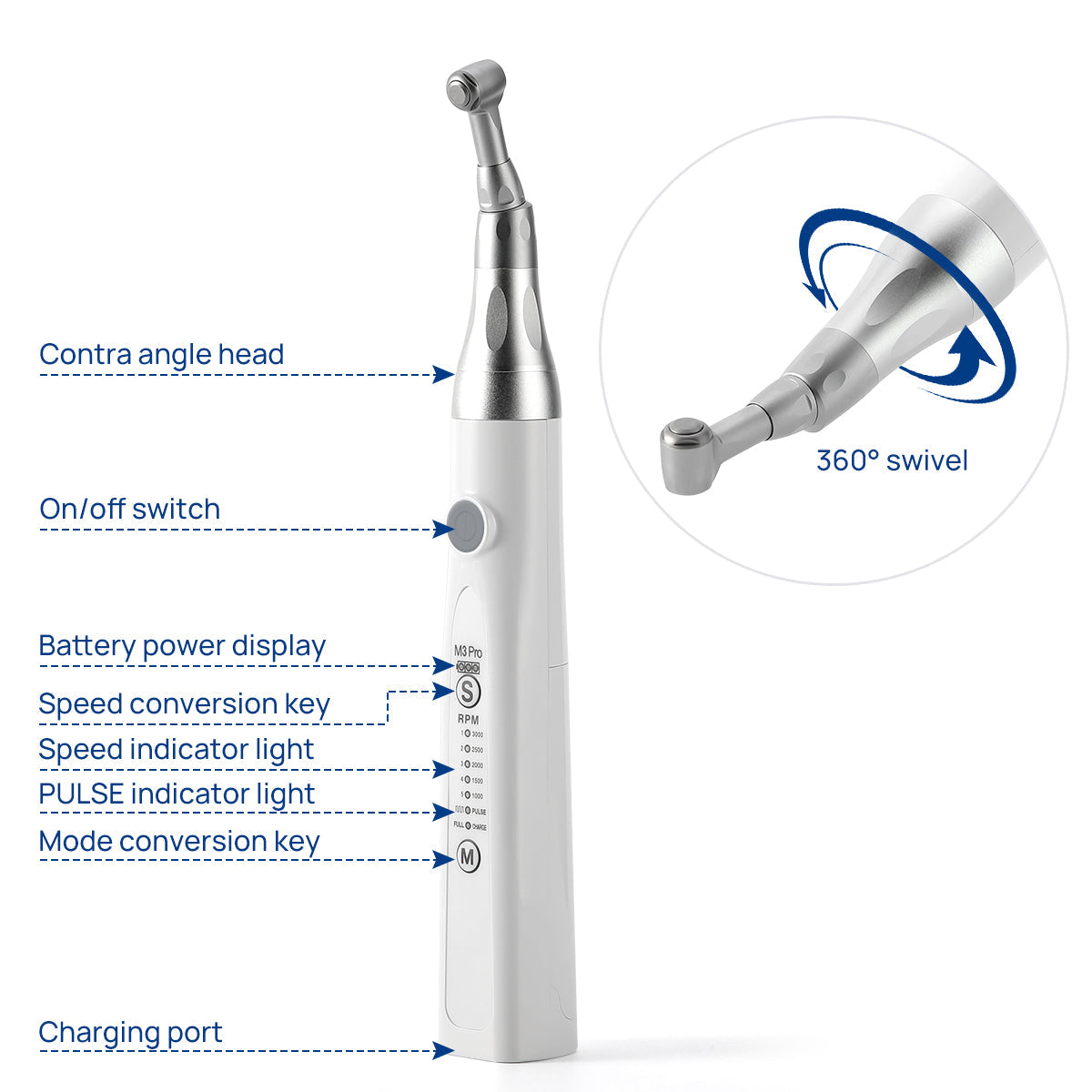Dental Cordless Hygiene Prophy Handpieces 5 Speed Settings 360° Rotating