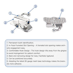 Самолигирующиеся брекеты AZDENT Dental Q-type MBT .022 Hooks On 345 с щечными трубками 28 шт./коробка