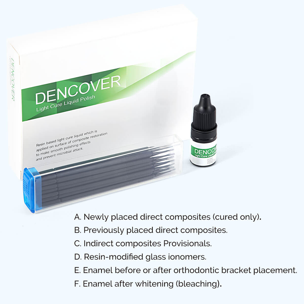 Стоматологическая полировальная жидкость Dental DENCOVER Light Cure с набором кисточек 3,0 мл /бутылка
