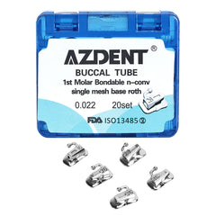 Tubo bucal AZDENT para primer molar, cementable, dividido, no convertible, Roth 0.022, 20 juegos/caja