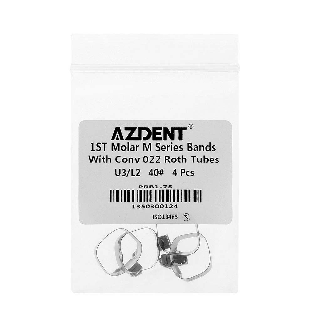 AZDENT Dental Orthodontic Buccal Tube Band 1st 35#-40+# Roth .022 U3/L2 4pcs/Kit