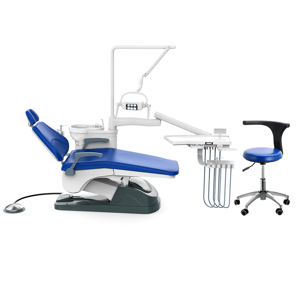 Dental Unit Chair J2688-A1 DC Motor Computer Controlled Hard Leather with Stool Sapphire Blue