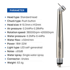 AZDENT Dental 45 Degree LED High Speed Handpiece E-generator Standard Head Push Button 4 Hole