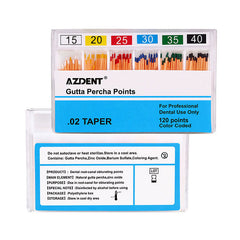 Гуттаперчевые штифты AZDENT #15-40, конусность 0,02, цветовая кодировка, 7 моделей, 120 шт. в коробке