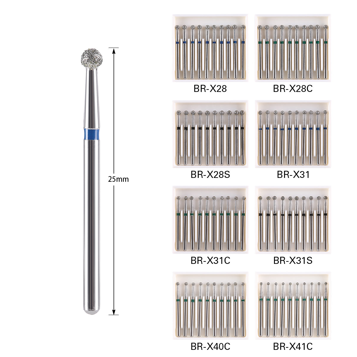 Dental Diamond Burs Drills Ball Round FG 1.6mm for High Speed Handpiece 10pcs/Pk