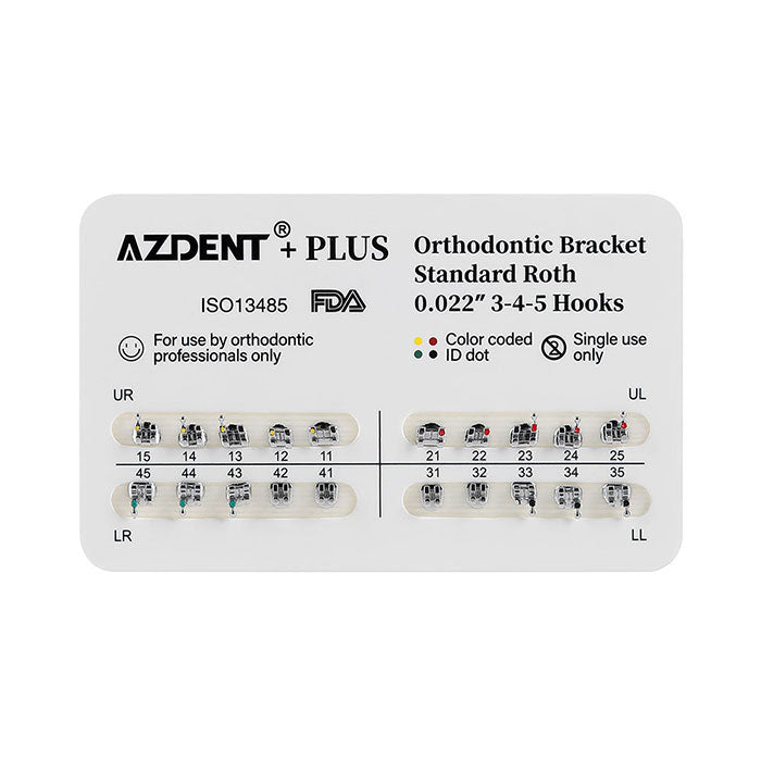 AZDENT PLUS Стоматологические металлические брекеты брекеты стандартные Roth/MBT .022/.018 крючки 3/3-4-5 20 шт./упаковка