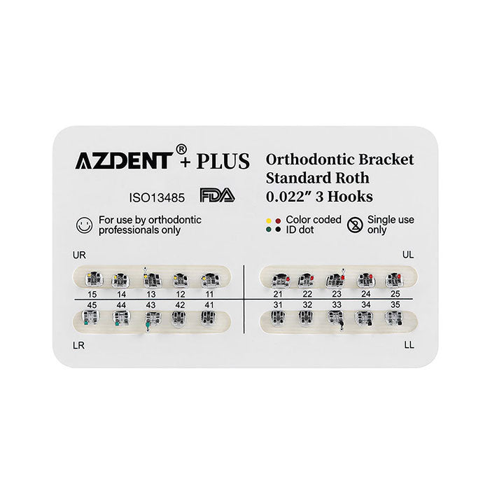 AZDENT PLUS Стоматологические металлические брекеты брекеты стандартные Roth/MBT .022/.018 крючки 3/3-4-5 20 шт./упаковка