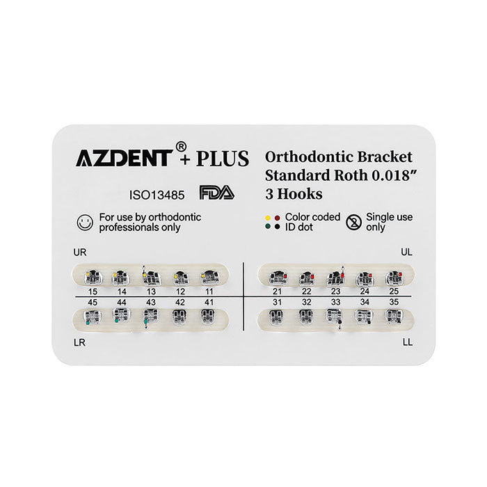 AZDENT PLUS Стоматологические металлические брекеты брекеты стандартные Roth/MBT .022/.018 крючки 3/3-4-5 20 шт./упаковка