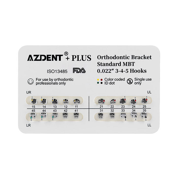 AZDENT PLUS Стоматологические металлические брекеты брекеты стандартные Roth/MBT .022/.018 крючки 3/3-4-5 20 шт./упаковка